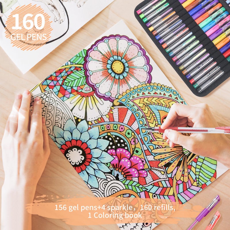 ZSCM QUALITY DECIDES THE FUTURE 320 Pack Gel Pens for Adult Coloring Book, 160 Colors Artist Pens Include 156 Pens, 4 Metallic Sparkle With 160 Refills, Fine Tip Metallic Glitter for Drawing Doodling Art Supplies - Image 4