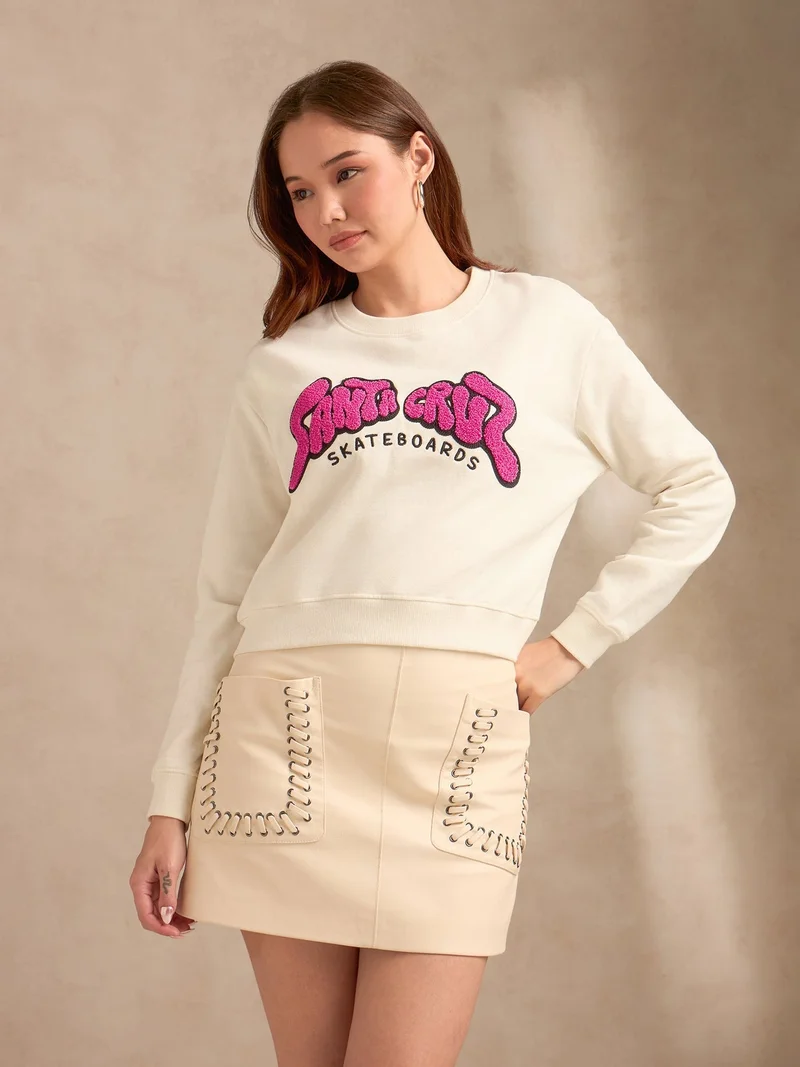 OUTZIDR Cream Varsity Graphic Sweatshirt