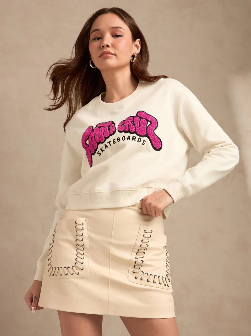 OUTZIDR Cream Varsity Graphic Sweatshirt
