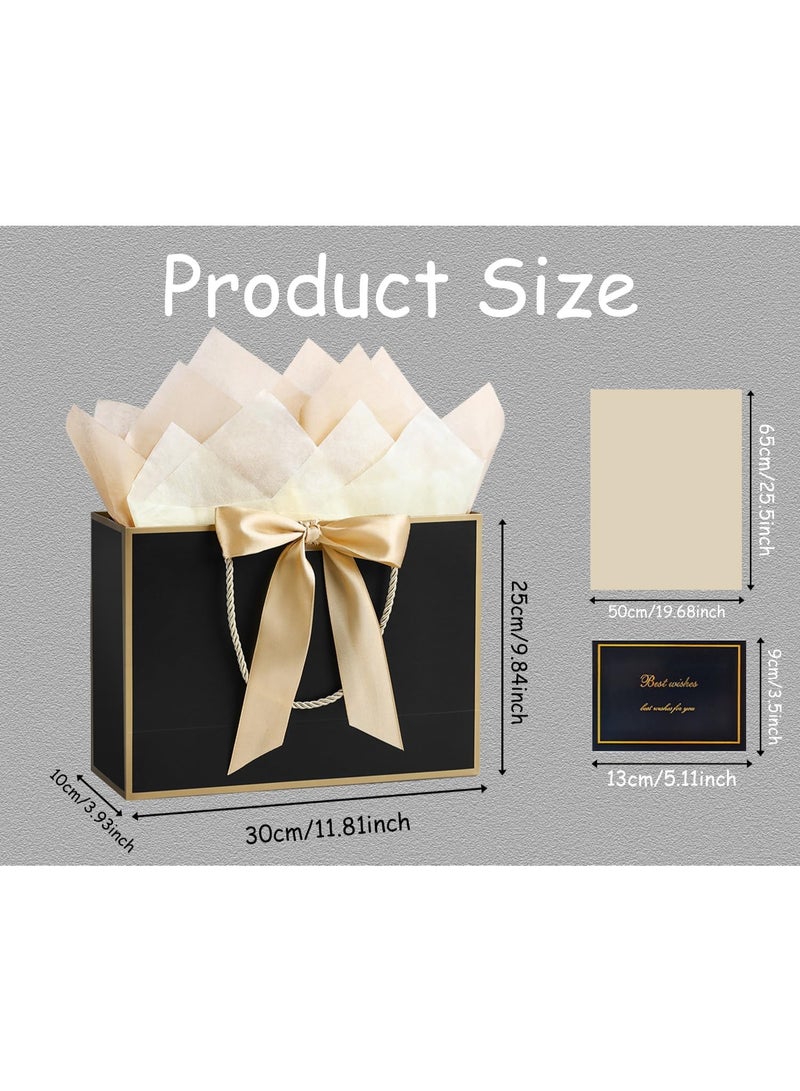 Neox 3 Pcs Black Large Gift Bags, Paper Bags with Ribbon, Greeting Cards and Tissue Paper, Portable Party Bags with Handles, Birthday Gift Bags, Present Bags for Wedding Party, Party Supplies - Image 5