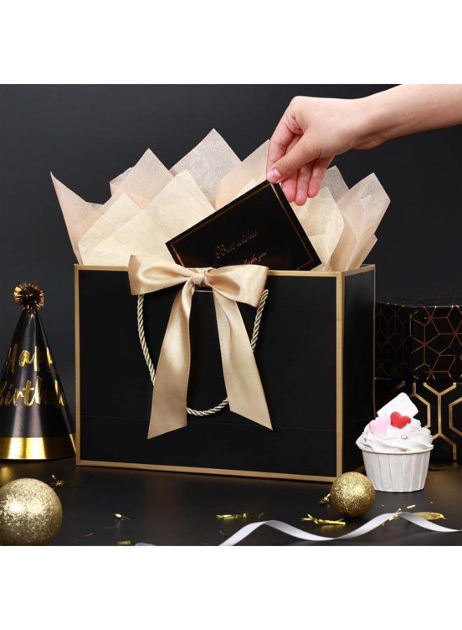 Neox 3 Pcs Black Large Gift Bags, Paper Bags with Ribbon, Greeting Cards and Tissue Paper, Portable Party Bags with Handles, Birthday Gift Bags, Present Bags for Wedding Party, Party Supplies - Image 4