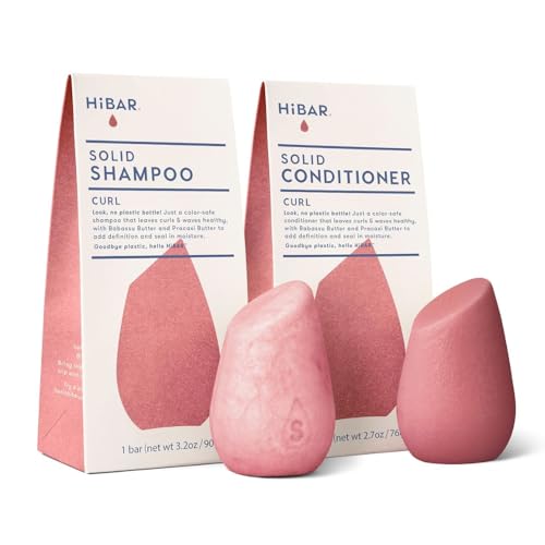 HiBAR  Curl Shampoo  Conditioner Set  For Curly Hair  Define Cleanse  Nourish  Babassu Pracaxi Butter  Curl Complex  Plastic Soap Paraben  SulfateFree  Color Safe  Vegan  2 Solid Bars