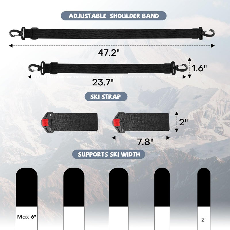 YEESOOM Ski Strap and Pole Carrier 2 Pack, Ski Carrier Straps, Poles and Boot Skis Straps, Avoid The Struggle and Effortlessly Transport Your Ski Gear, Features Shoulder Sling, Black - Image 2