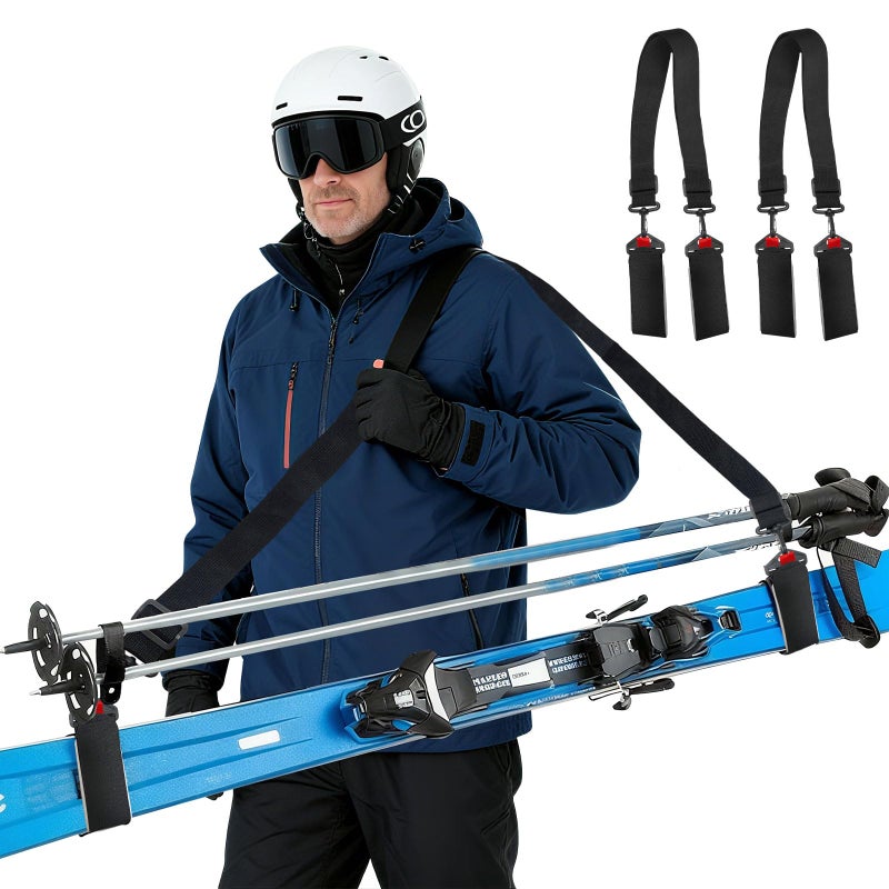 YEESOOM Ski Strap and Pole Carrier 2 Pack, Ski Carrier Straps, Poles and Boot Skis Straps, Avoid The Struggle and Effortlessly Transport Your Ski Gear, Features Shoulder Sling, Black - Image 1