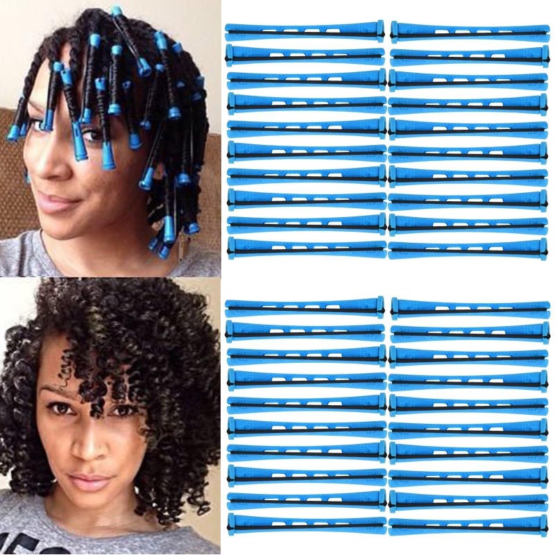 ALIABSION 40Pcs Small Perm Rods for Short Hair Blue Cold Wave Rod Hair Perming Rods Plastic Heatless Perm Rollers Hair Curlers for Women Hairdressing (Blue, 0.35inch) - Image 1