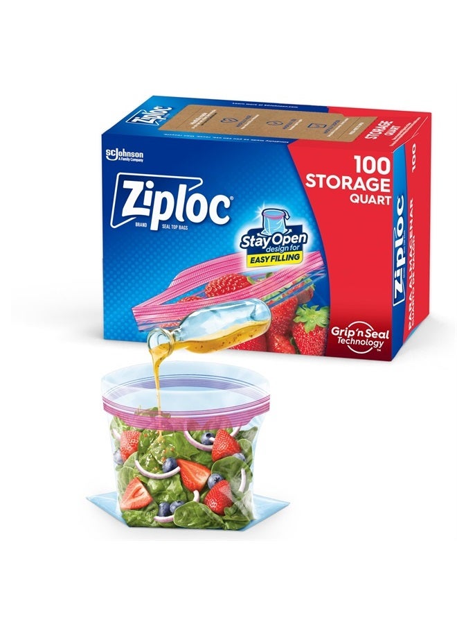 Ziploc Quart Food Storage Bags, Stay Open Design with Stand-Up Bottom, Easy to Fill, 100 Count - Image 1