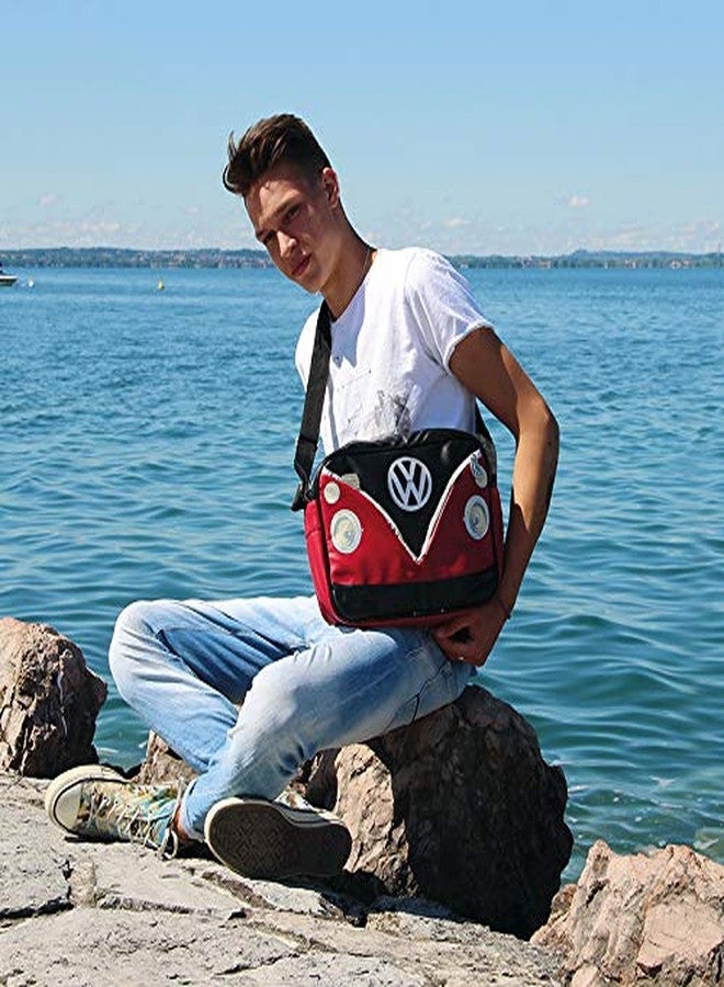 BRISA VW Collection - Volkswagen Shoulder Travel Messenger Bag with VW T1 Bus Campervan Motif (Bus Front/Black) - Image 3