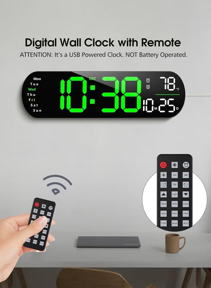 يي تشوان ساعة رقمية LED، ساعة حائط رقمية مع جهاز تحكم عن بعد، أضواء جو RGB مع 8 ألوان إضاءة ليلية قابلة للتعديل، منبهات مزدوجة، درجة حرارة الغرفة - Image 3
