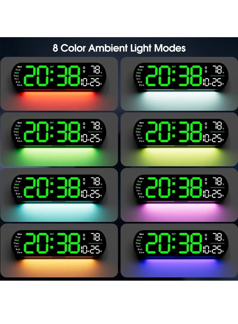 يي تشوان ساعة رقمية LED، ساعة حائط رقمية مع جهاز تحكم عن بعد، أضواء جو RGB مع 8 ألوان إضاءة ليلية قابلة للتعديل، منبهات مزدوجة، درجة حرارة الغرفة - Image 2