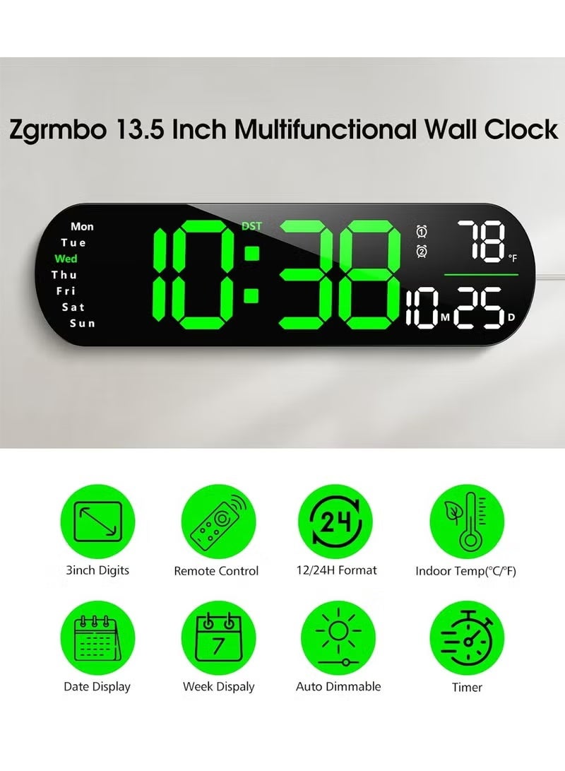 يي تشوان ساعة رقمية LED، ساعة حائط رقمية مع جهاز تحكم عن بعد، أضواء جو RGB مع 8 ألوان إضاءة ليلية قابلة للتعديل، منبهات مزدوجة، درجة حرارة الغرفة - Image 4