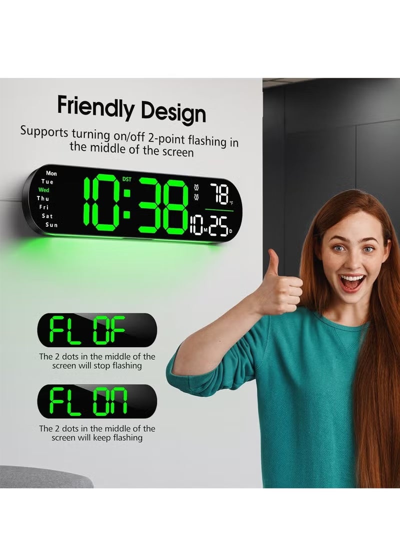 يي تشوان ساعة رقمية LED، ساعة حائط رقمية مع جهاز تحكم عن بعد، أضواء جو RGB مع 8 ألوان إضاءة ليلية قابلة للتعديل، منبهات مزدوجة، درجة حرارة الغرفة - Image 5