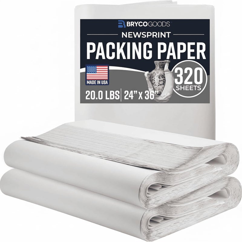 Bryco Goods 24" x 36" Newsprint Packing Paper Sheets for Moving | 320 Sheets | 20lb | Made in USA | Newspaper Paper | Must Have in Your Shipping Supplies - Image 1