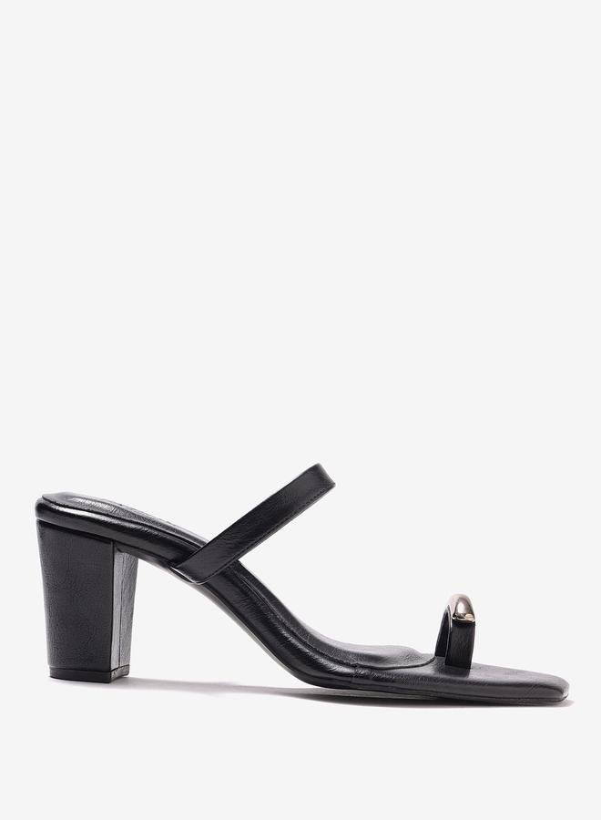 Pair-ie Tales Black Metallic Toe-Ring Block Heel Sandals - Image 1
