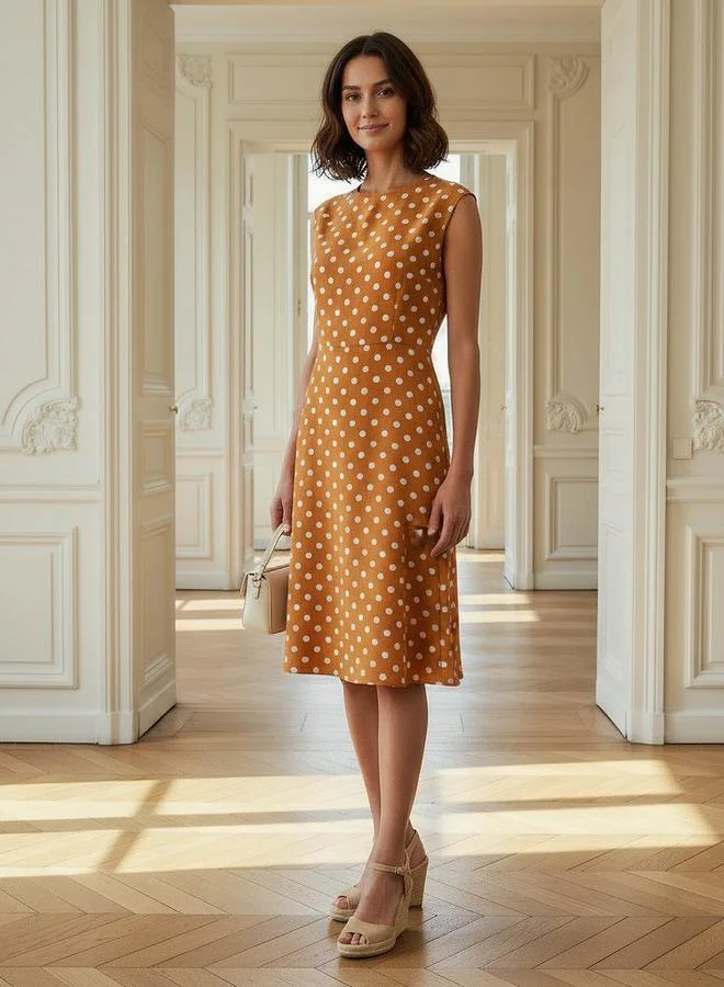 Splash FAV Polka Dot Print Sleeveless Mini Dress with Crew Neck