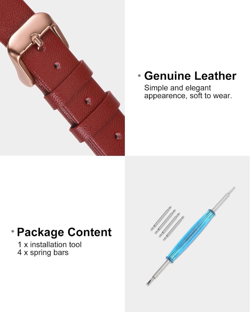 QUARKZMAN Leather Watch Strap Watch Leather Strap Watch Straps Flat Thin Elegant Leather Watch Strap Buckle for Smartwatch Men Women Men Women - Image 3