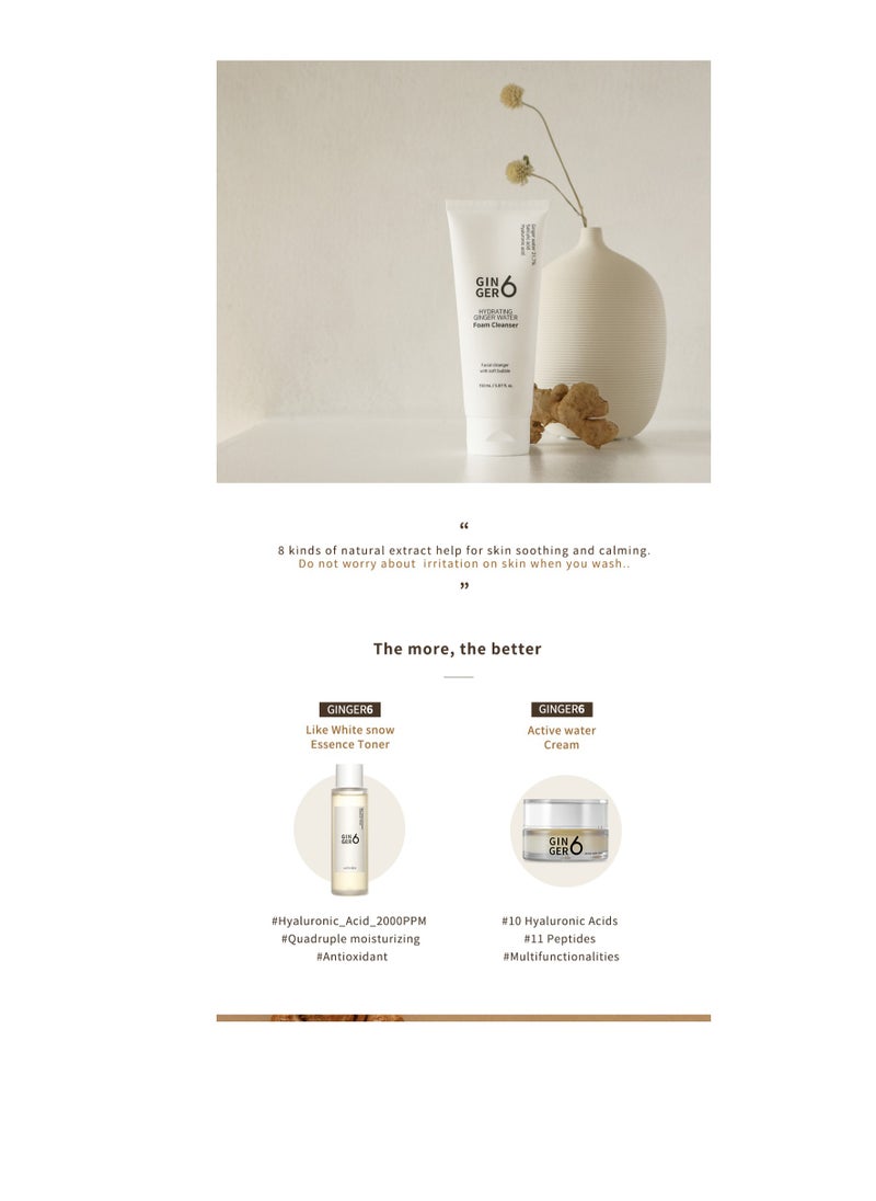GINGER6 Hydrating Ginger foam cleanser 150 ml Water Foam Cleanser Korean Cosmetics Facial Wash Skin Care Moisturizing  Skin Care Product cleansing foam  - Image 5