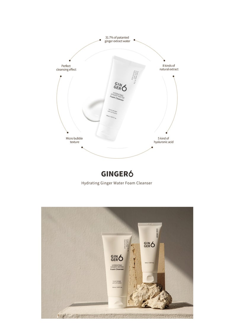 GINGER6 Hydrating Ginger foam cleanser 150 ml Water Foam Cleanser Korean Cosmetics Facial Wash Skin Care Moisturizing  Skin Care Product cleansing foam  - Image 3