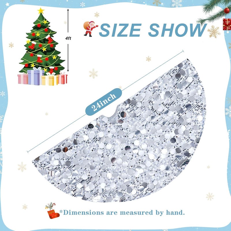 SoarDream Silver Tree Skirt 24 Inches Mini Christmas Tree Skirt Sparkly Sequin Xmas Tree Skirts Glitter Christmas Decorations Xmas Ornaments - Image 5