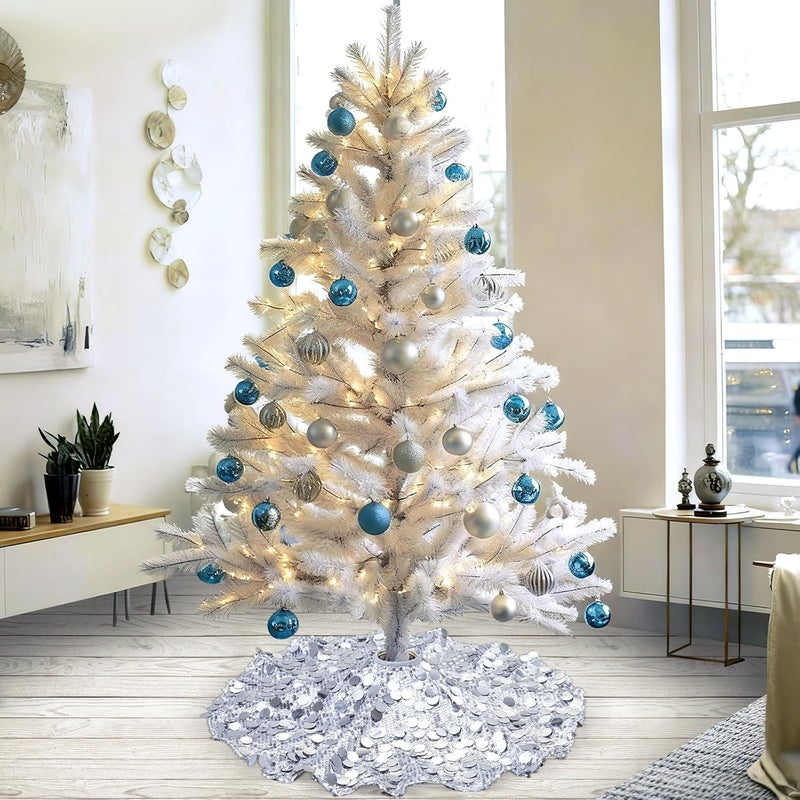 SoarDream Silver Tree Skirt 24 Inches Mini Christmas Tree Skirt Sparkly Sequin Xmas Tree Skirts Glitter Christmas Decorations Xmas Ornaments - Image 3