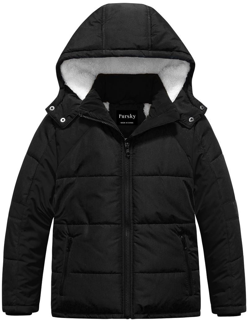 Pursky Boy's Hooded Winter Bubble Coat Warm Puffer Jacket Thicken Quilted Outerwear With Removable Hood Black 8 - Image 1