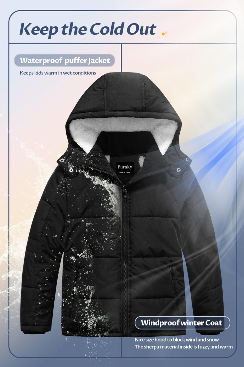 Pursky Boy's Hooded Winter Bubble Coat Warm Puffer Jacket Thicken Quilted Outerwear With Removable Hood Black 8 - Image 5