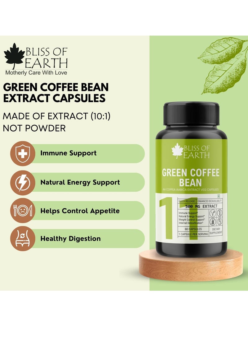 BLISS OF EARTH Bliss of Earth Pure Green Coffee Bean Extract Supplement, 60 Veg Capsules, Super Energizing 500mg High Potency Coffea Arabica Pack of 2  - Image 5