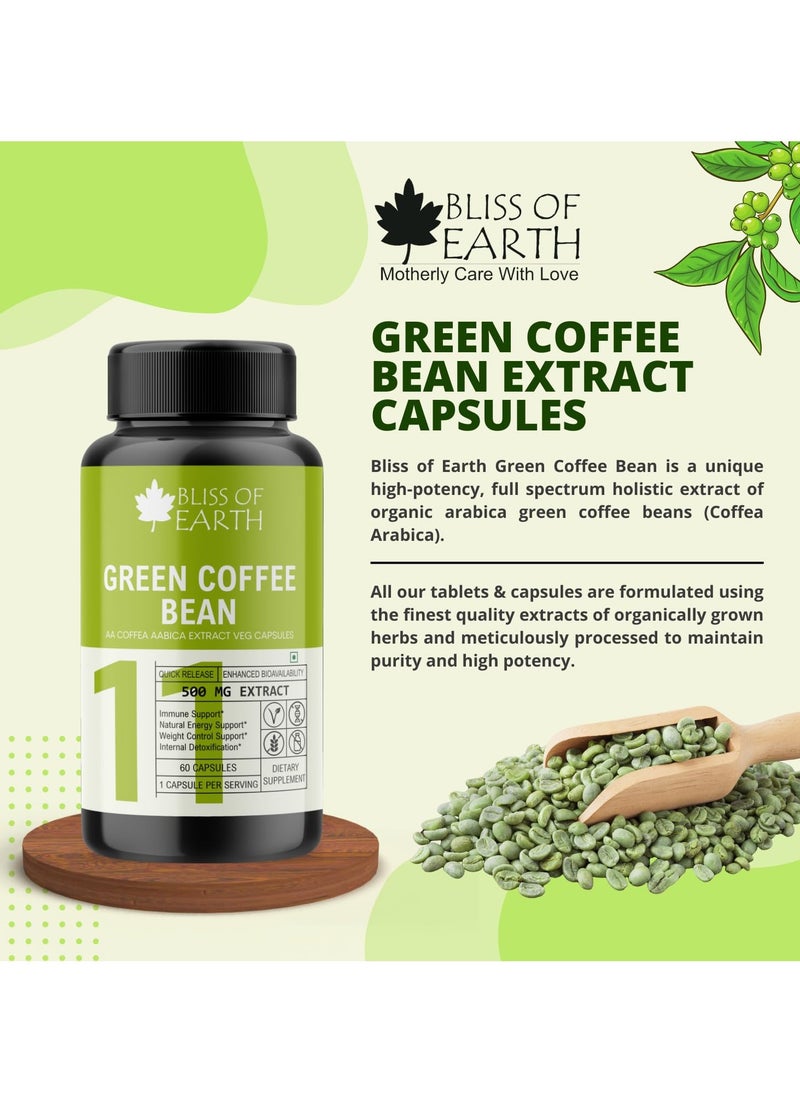 BLISS OF EARTH Bliss of Earth Pure Green Coffee Bean Extract Supplement, 60 Veg Capsules, Super Energizing 500mg High Potency Coffea Arabica Pack of 2  - Image 4