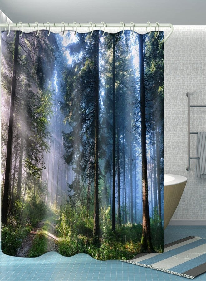 LYFANS Bathroom is Equipped with Mist Sunshine Forest 3D Shower Curtains, Deluxe Bathtub Standard Waterproof Shower Curtains, 12 White Hooks,71x79 Inch Washable Fabric Shower Curtain. - Image 2