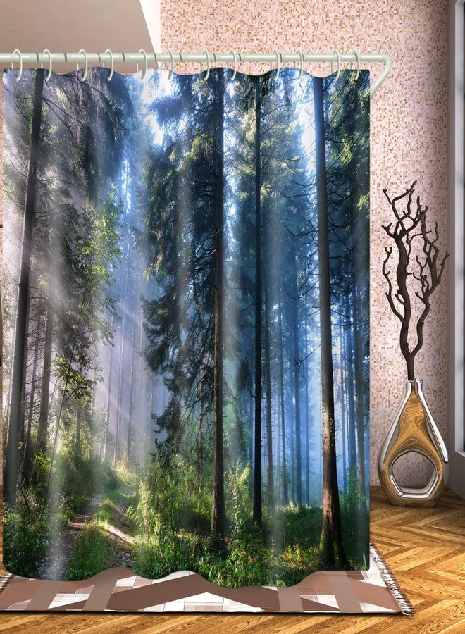 LYFANS Bathroom is Equipped with Mist Sunshine Forest 3D Shower Curtains, Deluxe Bathtub Standard Waterproof Shower Curtains, 12 White Hooks,71x79 Inch Washable Fabric Shower Curtain. - Image 1