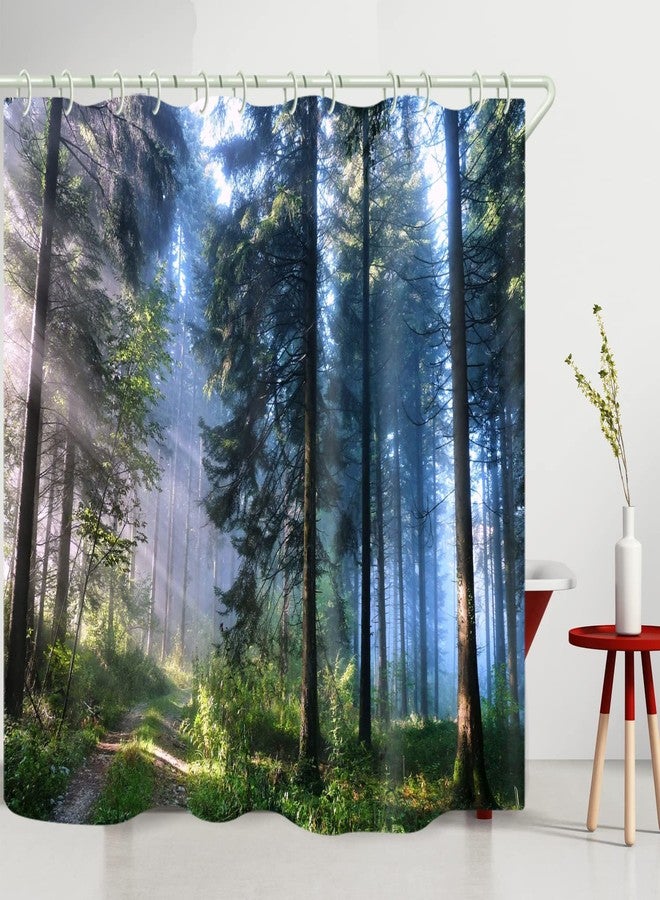 LYFANS Bathroom is Equipped with Mist Sunshine Forest 3D Shower Curtains, Deluxe Bathtub Standard Waterproof Shower Curtains, 12 White Hooks,71x79 Inch Washable Fabric Shower Curtain. - Image 4