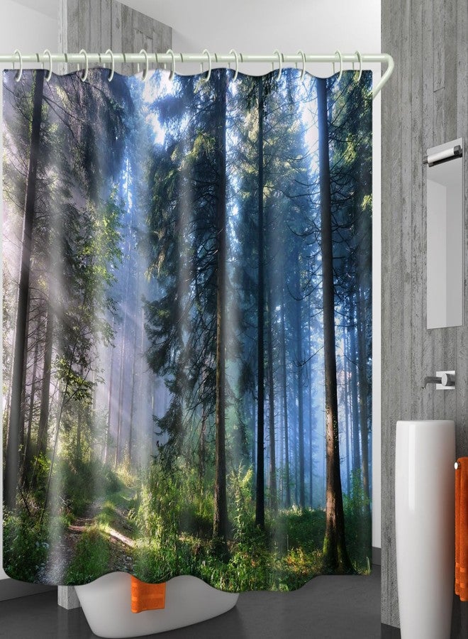 LYFANS Bathroom is Equipped with Mist Sunshine Forest 3D Shower Curtains, Deluxe Bathtub Standard Waterproof Shower Curtains, 12 White Hooks,71x79 Inch Washable Fabric Shower Curtain. - Image 3
