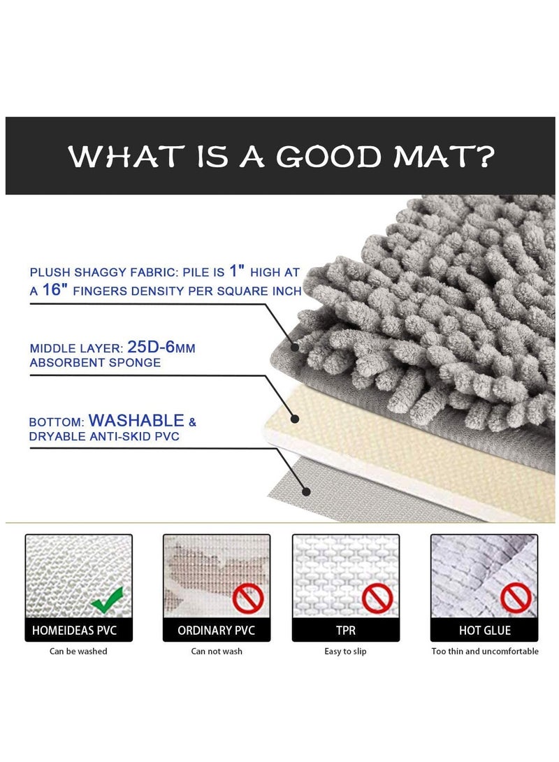 TYCOM Chenille Bath Rug,Non-Slip Bath Mat,Soft Cozy Shaggy Durable Thick Bath Rugs for Bathroom,Easier to Dry, Plush Rugs for Bathtubs, Rain Showers (Light Grey, 80x50cm) - Image 3