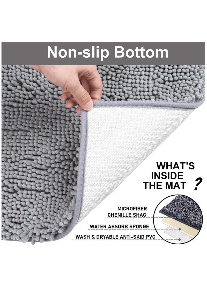 TYCOM Chenille Bath Rug,Non-Slip Bath Mat,Soft Cozy Shaggy Durable Thick Bath Rugs for Bathroom,Easier to Dry, Plush Rugs for Bathtubs, Rain Showers (Light Grey, 80x50cm) - Image 5