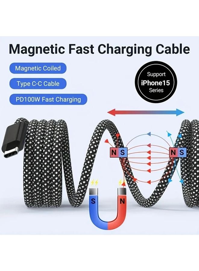 USB C إلى Type C كابل شحن سريع 100W مغناطيسي متين بلمسة نهائية ناعمة من النايلون - Image 5