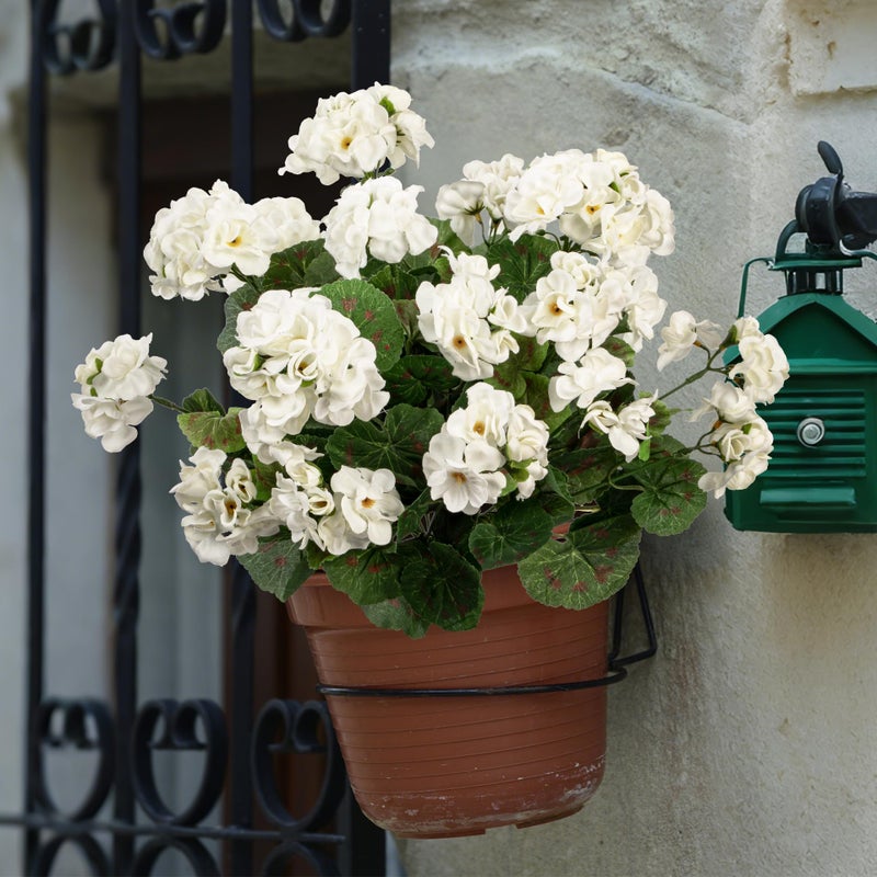 Uqueeten 4PCS Home Decor Fake Plants Artificial Flowers Artificial Geraniums Outdoor Fake Flowers Artificial Flowers Fake Silk Bouquet  Fall Decor for Interior Porch Garden Decoration 14.4"" (White) - Image 4