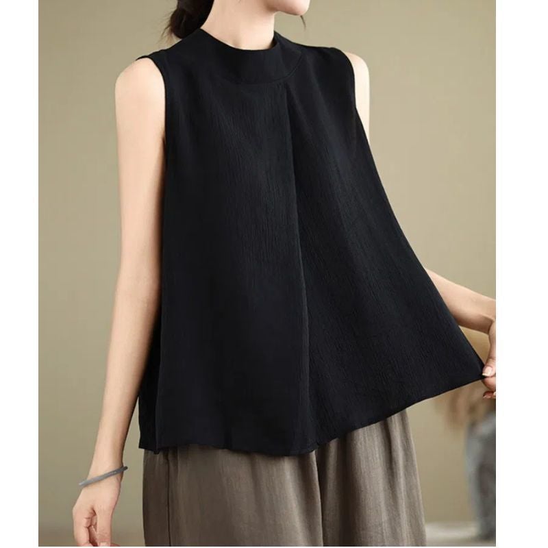 Plus Size Textured Half Turtleneck Sleeveless T-Shirt For Women 2025 Loose Slimming Look Style Outer Vest For Women - Image 1