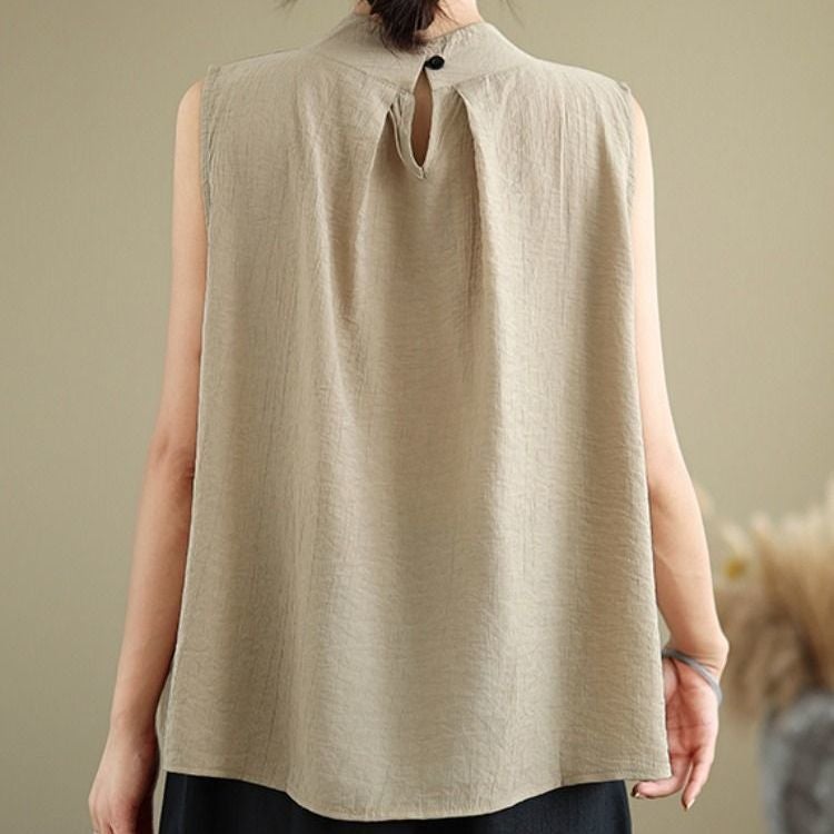 Plus Size Textured Half Turtleneck Sleeveless T-Shirt For Women 2025 Loose Slimming Look Style Outer Vest For Women - Image 4