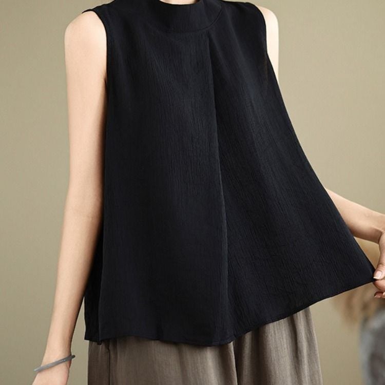 Plus Size Textured Half Turtleneck Sleeveless T-Shirt For Women 2025 Loose Slimming Look Style Outer Vest For Women - Image 2