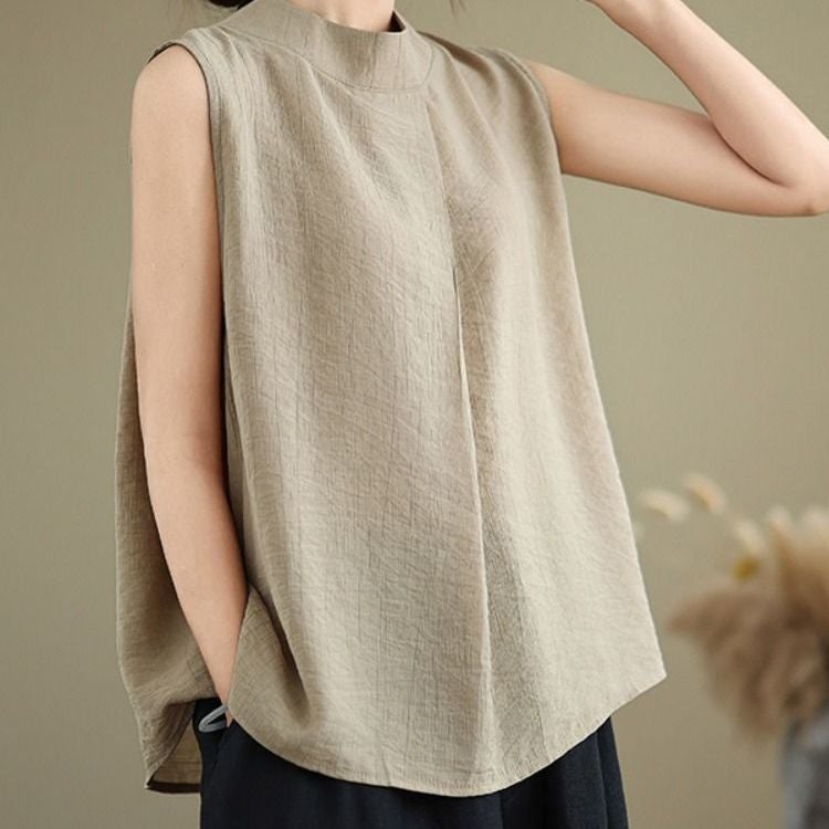 Plus Size Textured Half Turtleneck Sleeveless T-Shirt For Women 2025 Loose Slimming Look Style Outer Vest For Women - Image 3