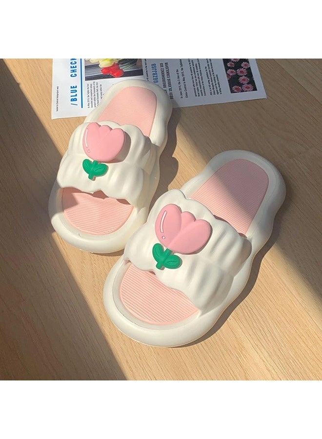 شيبشيب شبشب نسائي لطيف مزين بالزهور، صندل عصري بتصميم زهور التوليب، نعل ناعم مثل السحاب، شبشب بنعل سميك غير قابل للانزلاق للاستخدام في المنزل، السفر، وحمام السباحة - Image 3