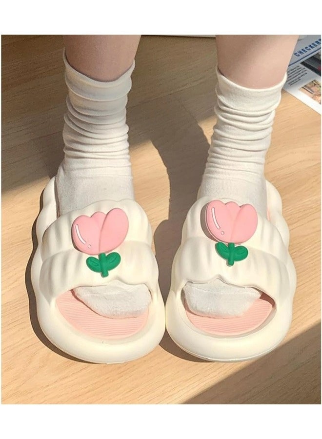 شيبشيب شبشب نسائي لطيف مزين بالزهور، صندل عصري بتصميم زهور التوليب، نعل ناعم مثل السحاب، شبشب بنعل سميك غير قابل للانزلاق للاستخدام في المنزل، السفر، وحمام السباحة - Image 4