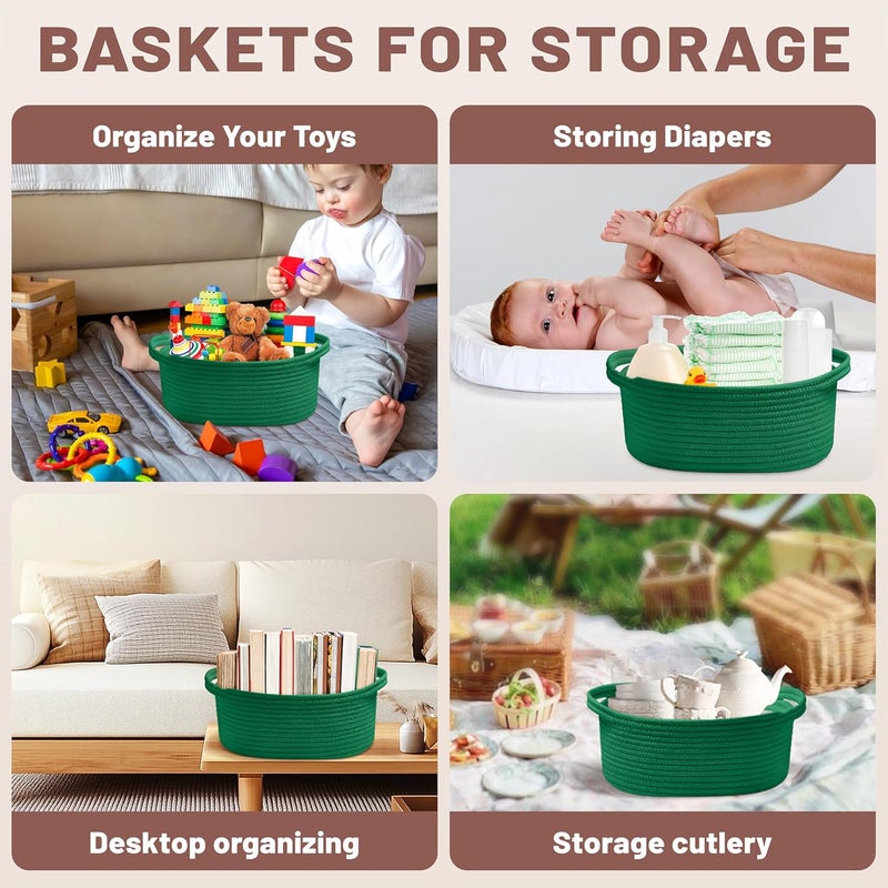 Bufims Small Woven Green Gifts Basket for Storage Empty with Ribbons and Bags Durable Cute Gifts 12"X 8" X 5" Small Rope Basket for Gifting - Image 4