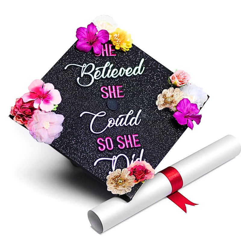 GRADWYSE Once Upon A Time Handmade Graduation Cap Topper Gift For Her Graduation Gift Graduation Cap Decorations She Believed She Could So She Did Black