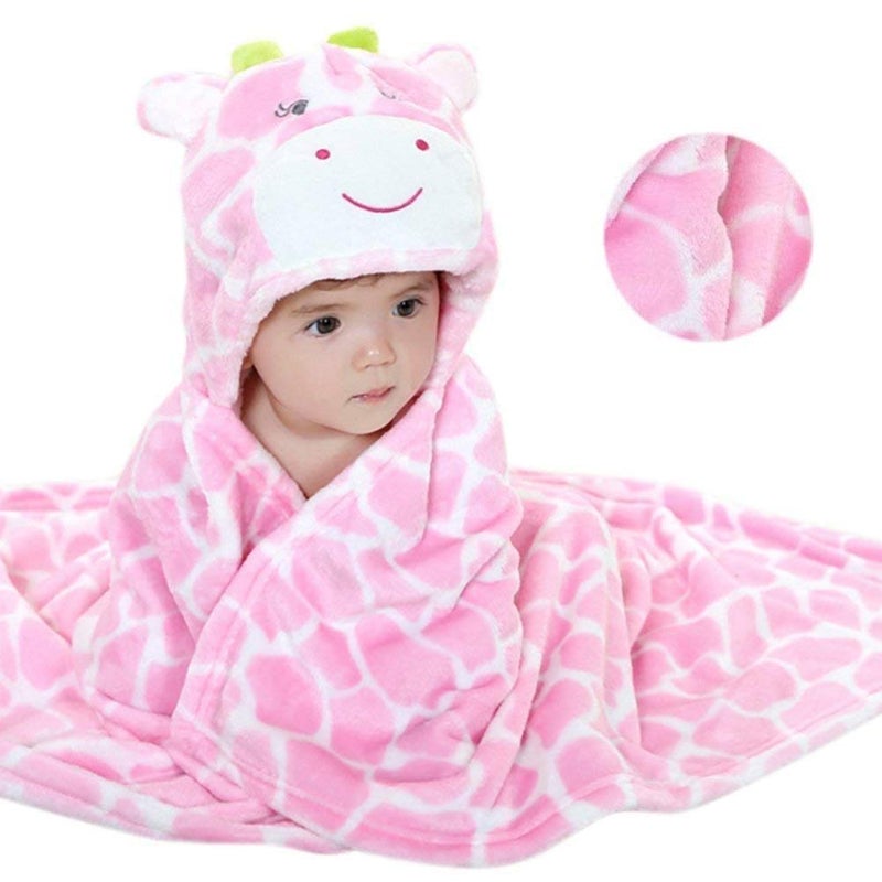 Vauwmsr Baby Hooded Blanket Ultra Soft Warm Newborn Infant Swaddle Wrap Bath Shower Towel, 25.6" x 39.4", Pink - Image 2