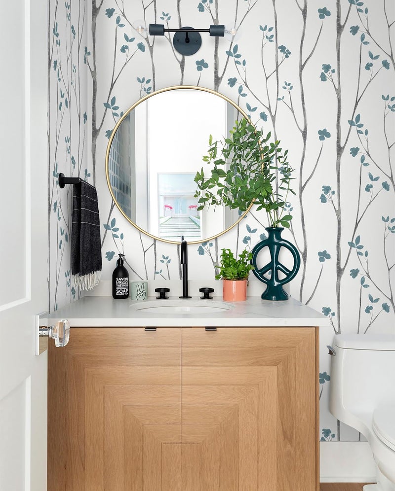 Timeet Peel and Stick Wallpaper White and Blue Floral Wallpaper Boho Leaf Contact Paper Self Adhesive Removable Wall Paper for Bedroom Bathroom Cabinet Wall Decoration 16"x78.7" - Image 3