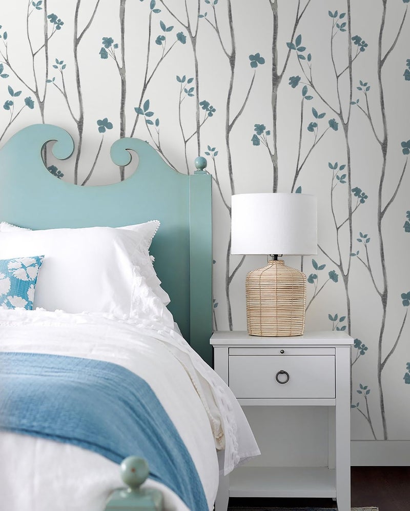Timeet Peel and Stick Wallpaper White and Blue Floral Wallpaper Boho Leaf Contact Paper Self Adhesive Removable Wall Paper for Bedroom Bathroom Cabinet Wall Decoration 16"x78.7" - Image 2