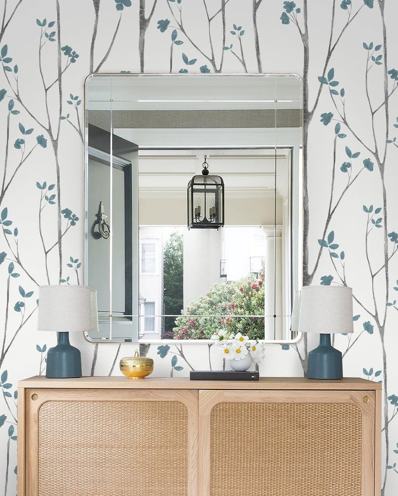 Timeet Peel and Stick Wallpaper White and Blue Floral Wallpaper Boho Leaf Contact Paper Self Adhesive Removable Wall Paper for Bedroom Bathroom Cabinet Wall Decoration 16"x78.7" - Image 5