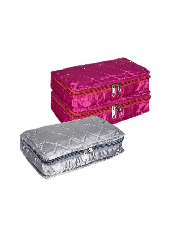 Hearts Makeup Storage Bag | Vanity Organizer | Makeup Pouch | Pendant Organizer | Cosmetic Kit For Travel | 6 Pouch Organizer | Moti Jewellery Organizer | Large | Pack Of 3 | Multi - Image 1