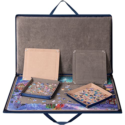 Lavievert 1000 Piece Jigsaw Puzzle Board with Padded Cover Portable Case with 4 Sorting Trays  Detachable Board Puzzle Caddy Storage Saver with NonSlip Surface for Adults - Image 1