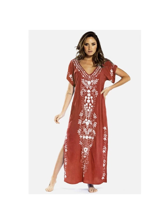 general V Neck Short Sleeve Floral Pattern Beach Maxi Long Dress - Image 1